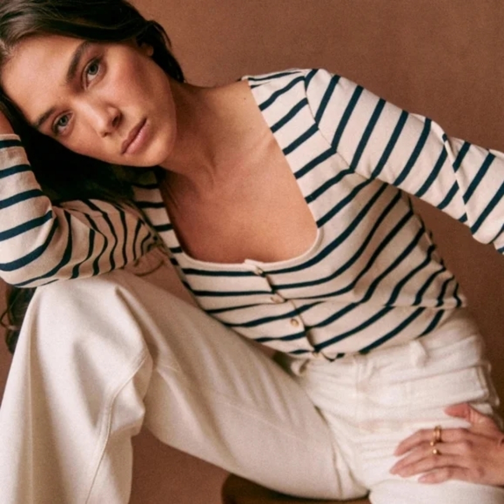 Sezane Linéa Marinière Ecru / Navy - Size XS